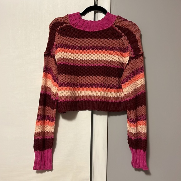 Free People Devon Sweater NWT Fuchsia Rose Combo - Picture 5 of 6